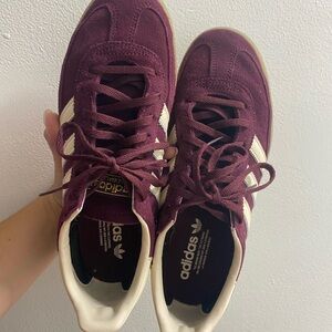 adidas Women's Burgundy Suede Sneakers with Cream Stripes
